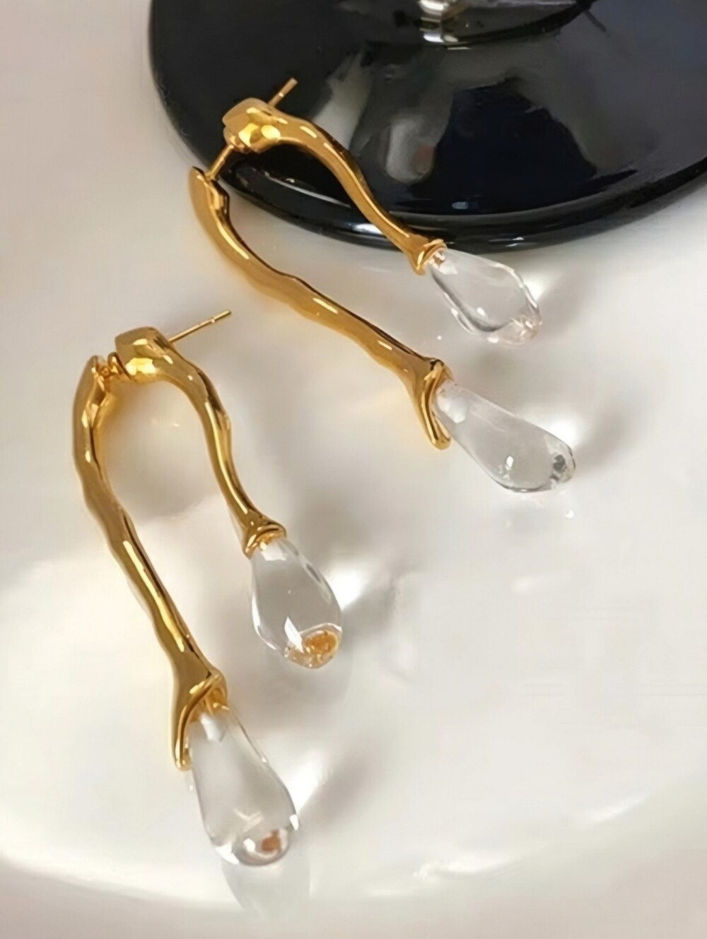 Clear Resin & Molten Gold Teardrop Dangle Front Back Earrings; 2.3" Long; NWOT - Picture 3 of 7